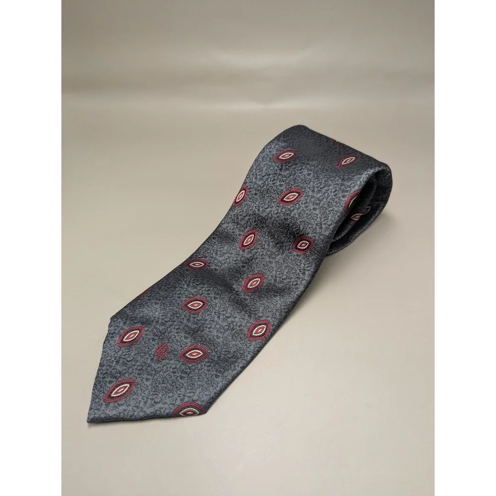 Christian Dior Monsieur Men's Tie Gray Red Geometric Silk Blend Made USA